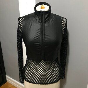 Cyber Goth Black Long Sleeve Fishnet Top + Wet Look Zipper Vest MEDIUM LARGE